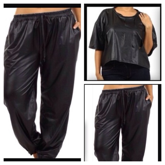 Other - Leatherette Jogger Pants & Slit Crop Top