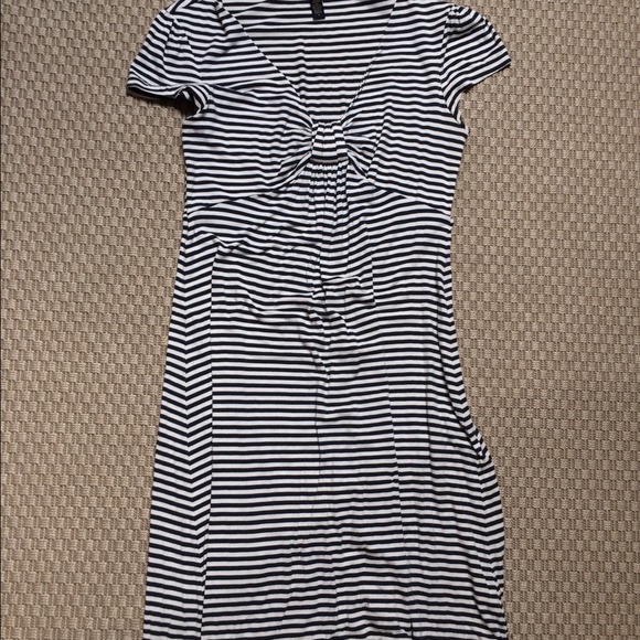 Navy and white striped cotton stretch dress