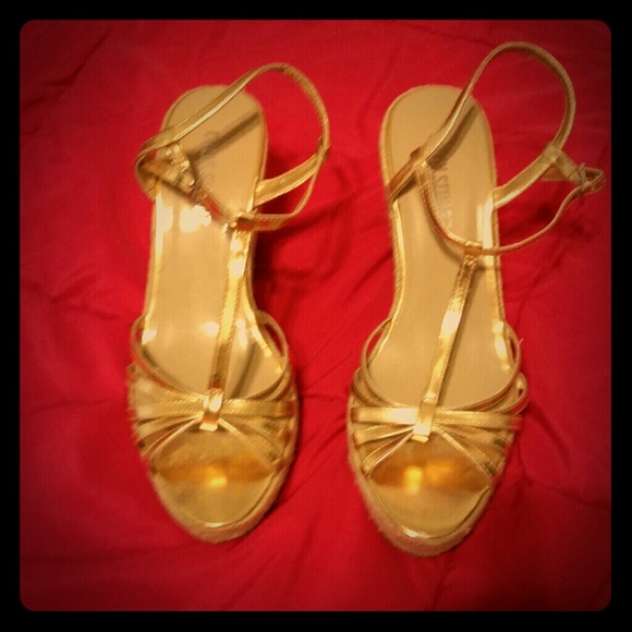 Gold strappy wedges