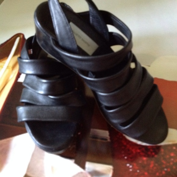 Black Italian Leather Wedge Sandals Gladiator