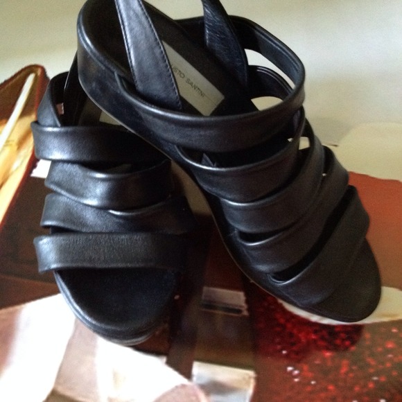 Gaige | Sofft Shoe Black Italian Leather Wedge Sandals Gladiator
