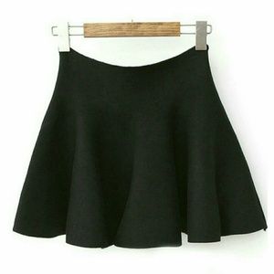 Black High Waist Slim Pleated Knit Skirt