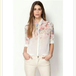 White Long Sleeve Floral Chiffon Blouse