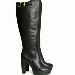 Knee high real leather high heel boots