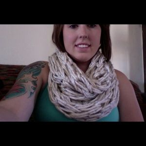 Oatmeal hand knitted infinity scarf