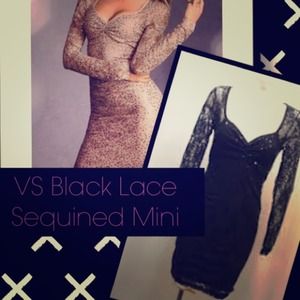 Victoria's Secret Sequin Lace Dress - Black