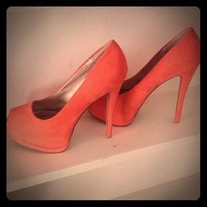 Charlotte Russe coral peep toe pumps. (Size 10)