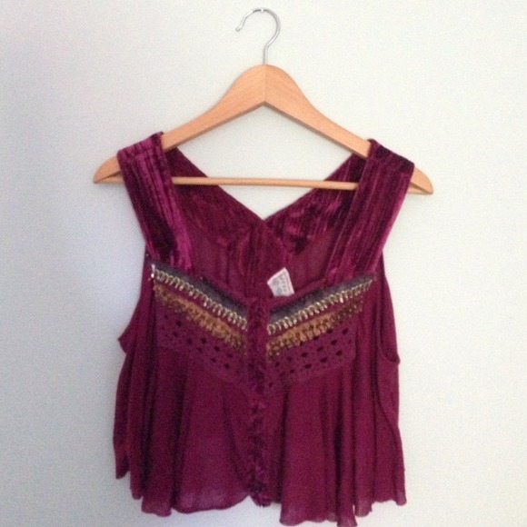 FREE PEOPLE maroon and velvet crop top - small