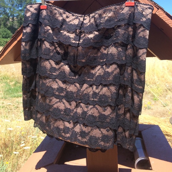 Champaign and black lace skirt.