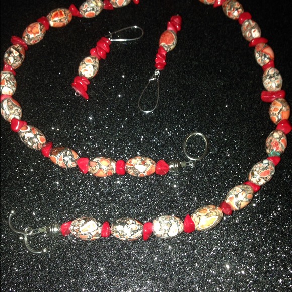 Turquoise/Jasper toggle necklace set