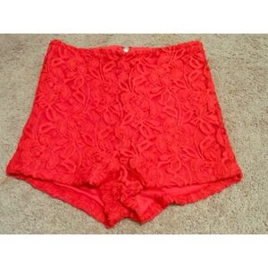 High waisted red lace shorts