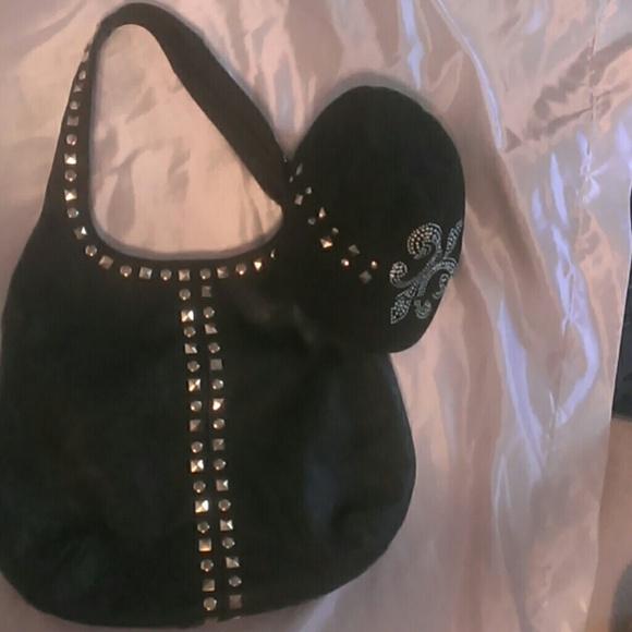 Black Faux Leather Studded Purse