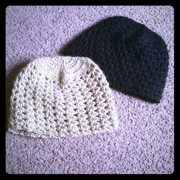 Black and cream crochet hats/beenies