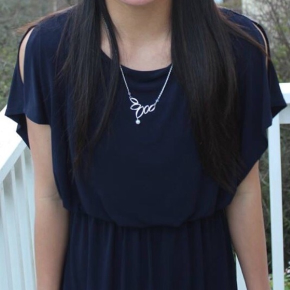 Slit Sleeved Navy Blue Dress