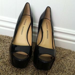 Chinese laundry black peek toe heels