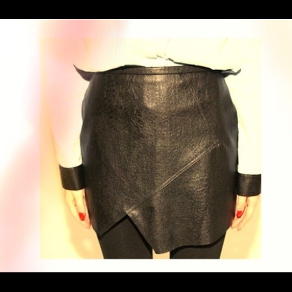 Asymmetrical faux leather skirt