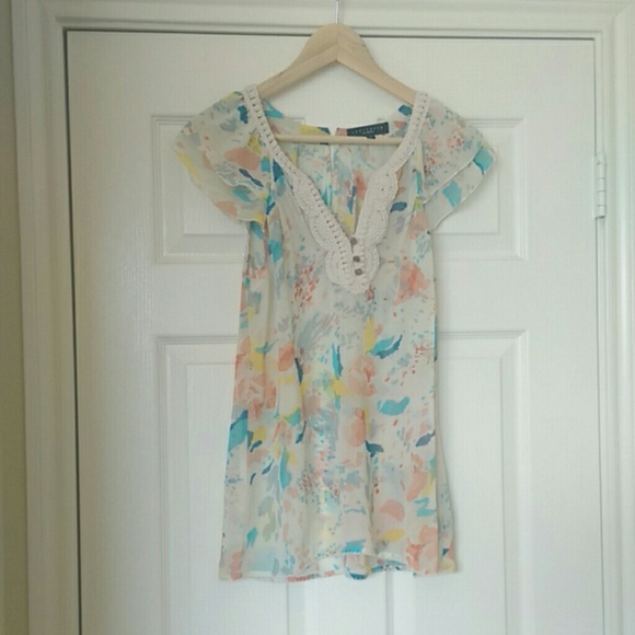 Anthropologie sheer floral crochet top