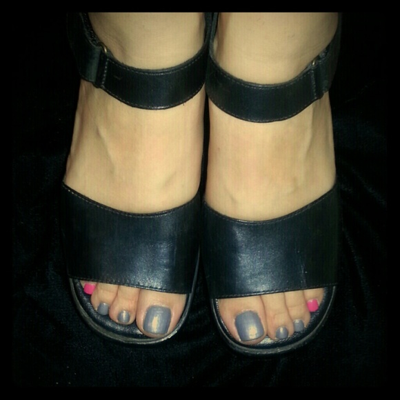 Black Leather wedge sandals