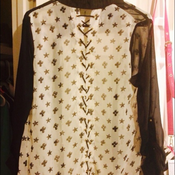 Cross corset high low sheer button up