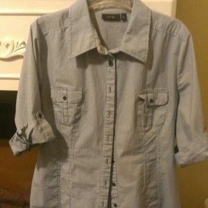 Blue and white stripe button shirt