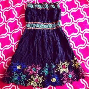Strapless Floral Ruffle Dress