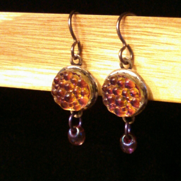 Pink raspberry bubble art glass dangle earrings