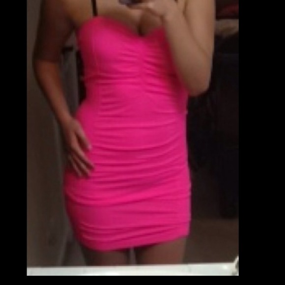 Strapless spandex hot pink dress