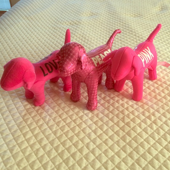3 pink Victoria secret dogs