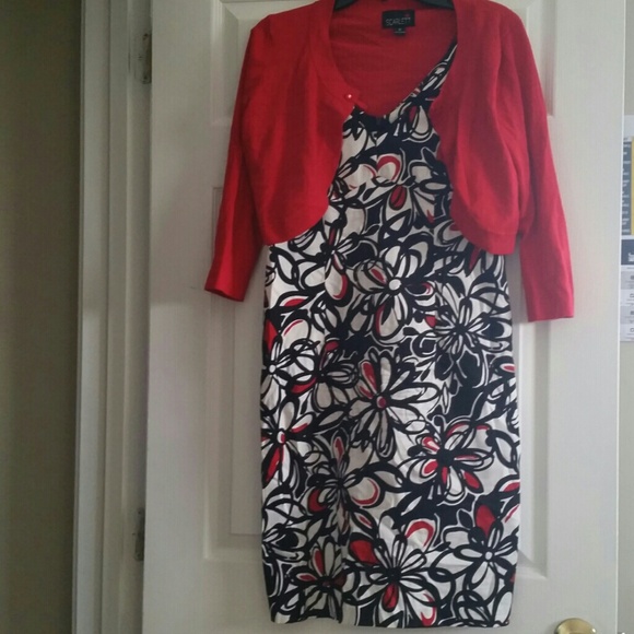 Red, black and white flower pattern dress