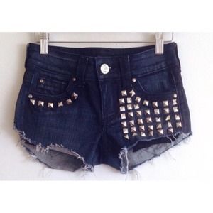 Dark Denim Studded Jean Shorts