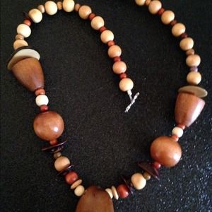 Solid wood and multi-gemstone toggle necklace
