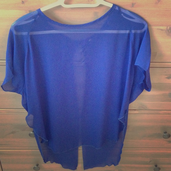 Boutique Royal Blue Sheer Open Back Top