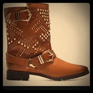 Zara cognac brown studded boots