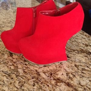Red Heelless Booties