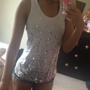Sequined White Loose Tank