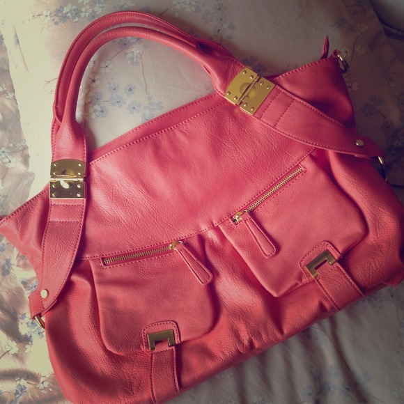 Coral w/ gold accents large bag.
