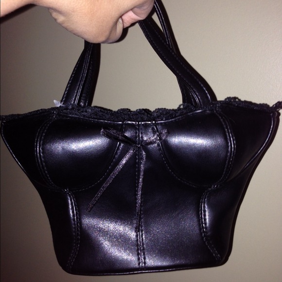 Super cute small black corset bag with lace