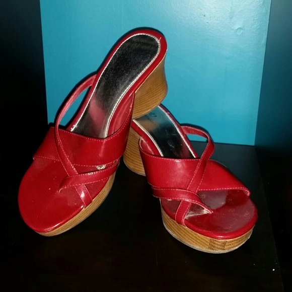 Red Patent Wedge Sandals