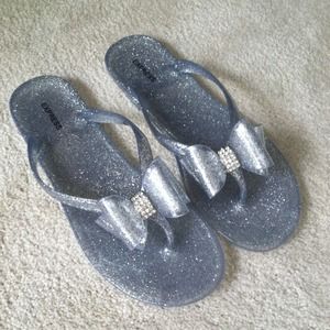 NWOT Silver sparkly jelly flip flops
