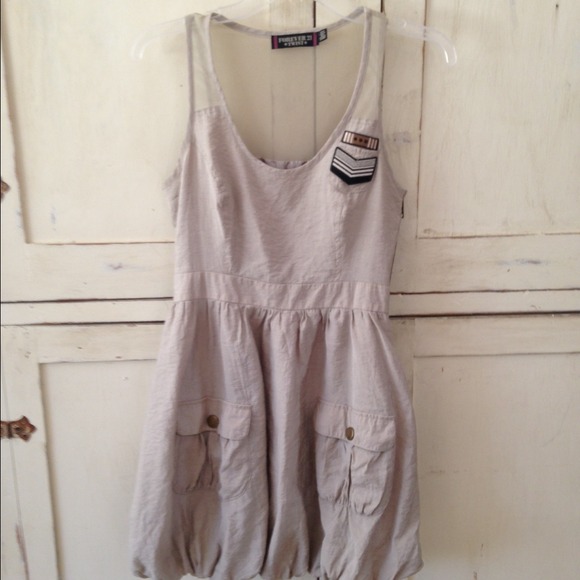 Military inspired dress with bubble hem/mesh back