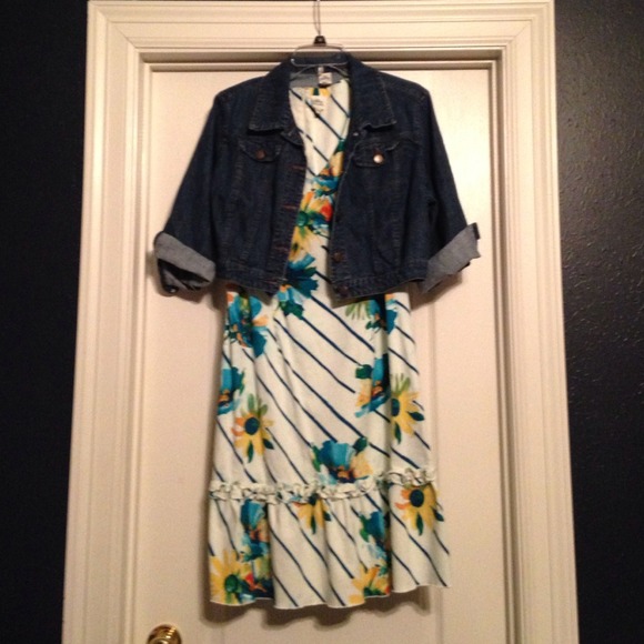 Sangria dress and matching cropped denim jacket