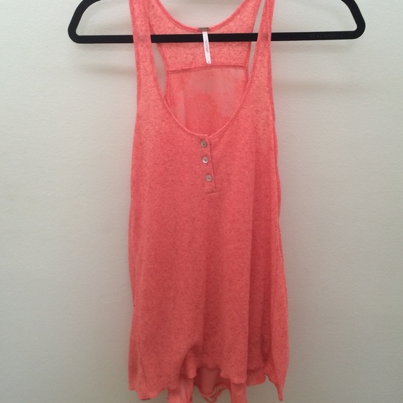 Coral Free People Shredded Tank Top