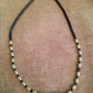 Hematite and pearl toggle necklace