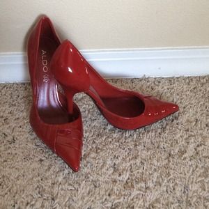 Red patent leather stilettos