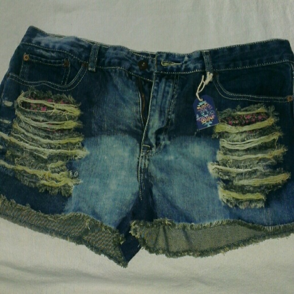Distressed jean shorts