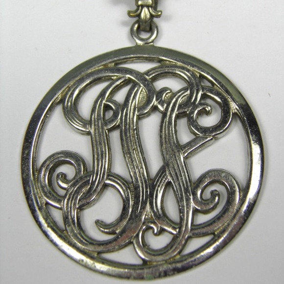 Vintage Silver Scroll Work Letter Necklace