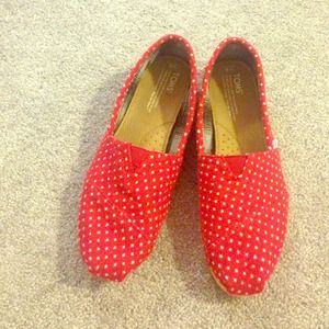 Red and white polka dot TOMS
