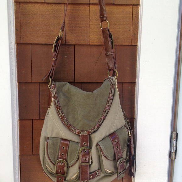 Cotton/ leather messenger bag