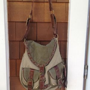 Cotton/ leather messenger bag
