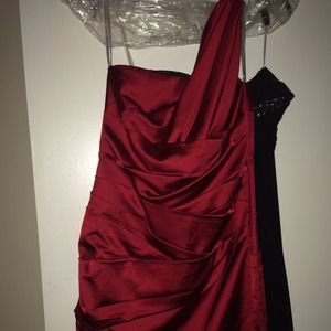 Red satin one shoulder size 10 dress. Knee length